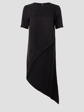 Black Asymmetric Top with White Wide-Leg Pants - Women's Set